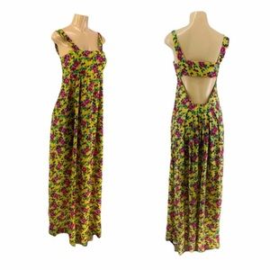 Karen Zambos Chartreuse Green Dress with Pink Flowers